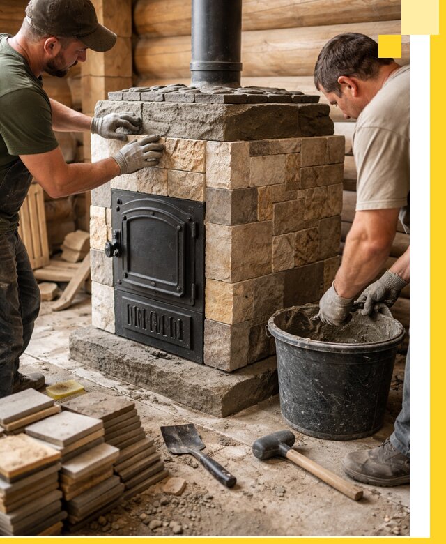 Облицовка банной печи под ключ в Похвистневе: камень и плитка