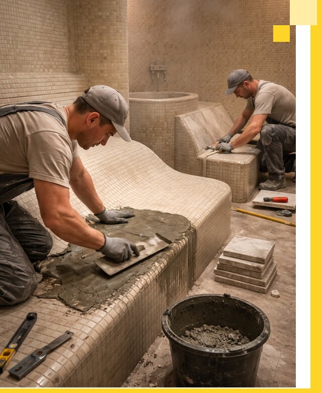 Лежаки для хамама под ключ в Похвистневе, проект и монтаж