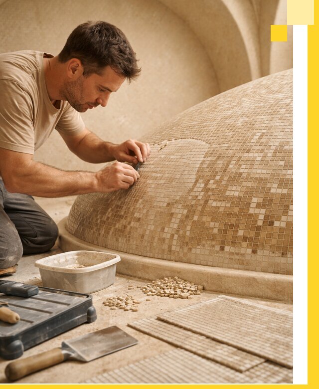 Профессиональная укладка мозаики для хамама под ключ в Похвистневе